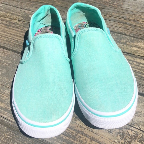 Vans Shoes - Teal Aqua colored slip on Vans size 8.5.